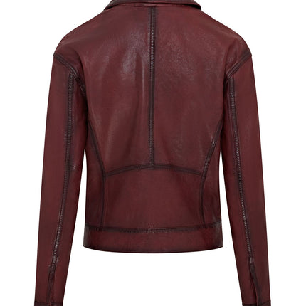 Womens Vintage Classic Lamb Leather Collared Biker Jacket