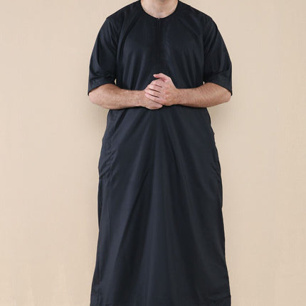 Mens Black Thobe Jubba Islamic Arab Moroccan Saudi Zipped Kaftan Arab Robe