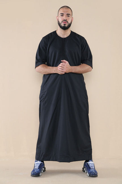 Mens Black Thobe Jubba Islamic Arab Moroccan Saudi Zipped Kaftan Arab Robe