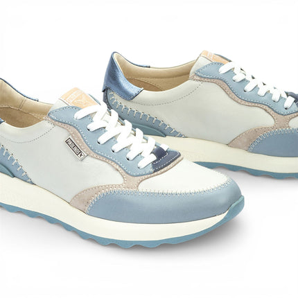 Pikolinos Women's Denim Blue Leather Lace Up Sneaker Trainers Shoes - Arrecife