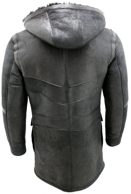 Mens Winter Sheepskin Leather Hooded Duffle Coat-Montpellier