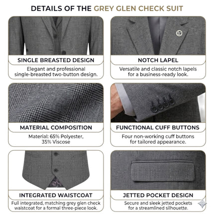 Women's Grey Three Piece Check Tailored Suit - TPW-51