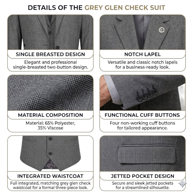 Women's Grey Three Piece Check Tailored Suit - TPW-51