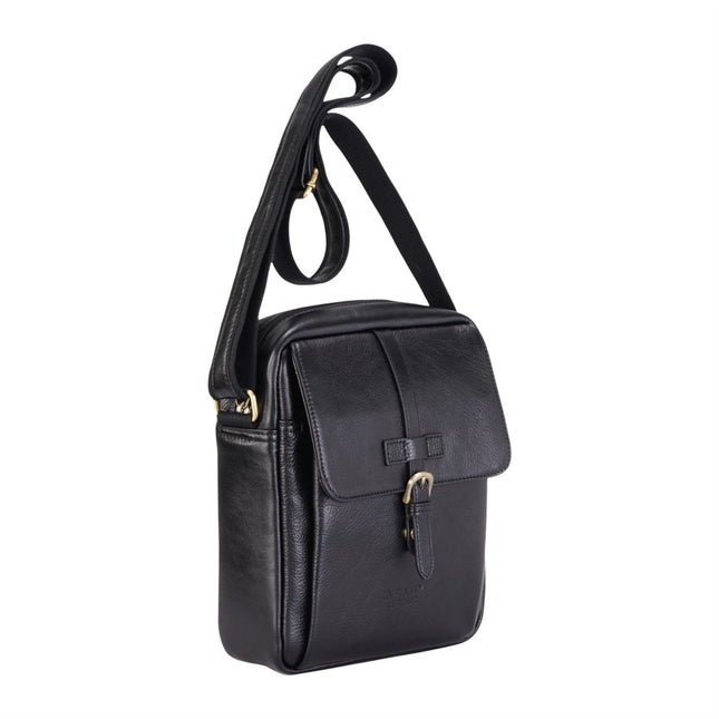 Genuine Leather Black Vintage Crossbody Messenger Travel Bag - Ashby