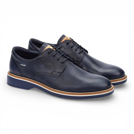 Pikolinos Men's Blue Leather Lace-Up Derby Comfort Shoes - Claret