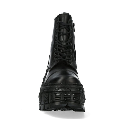 New Rock Black Goth Leather Boots-WALL083C-S5