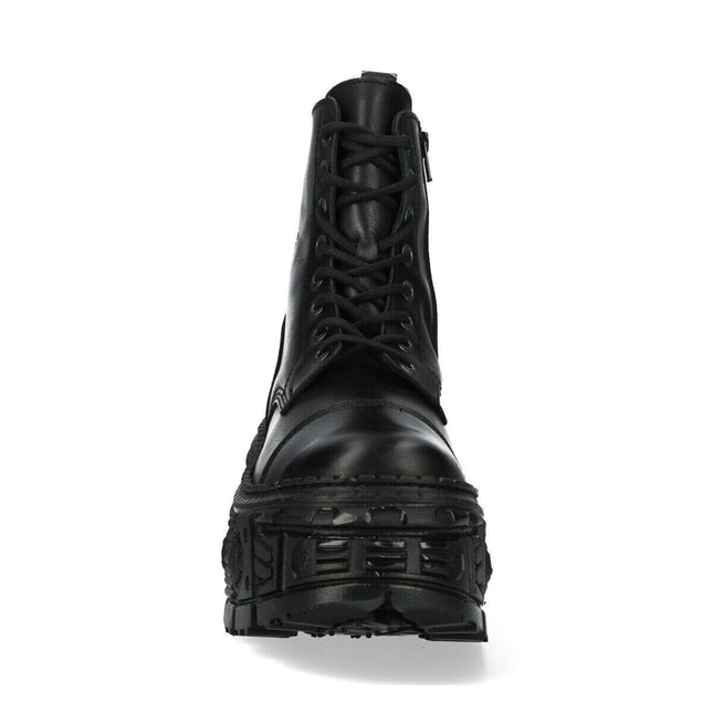 New Rock Black Goth Leather Boots-WALL083C-S5