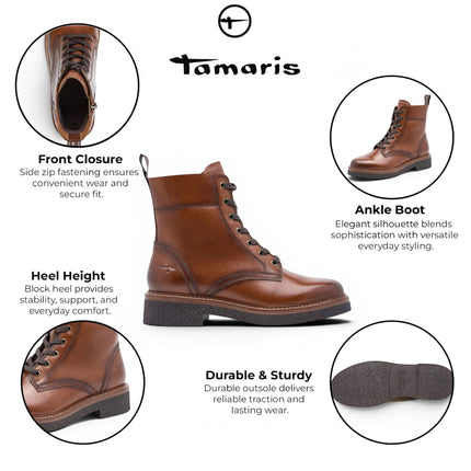 Tamaris Women's Brown Leather Lace-Up Combat Boots - 25224-47