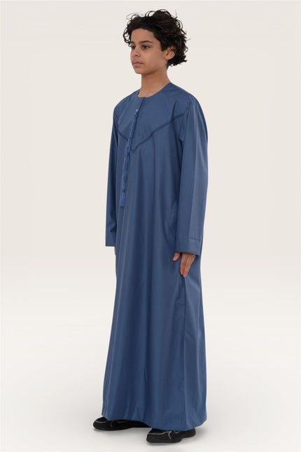 Kids Boys Eid Blue Moroccan Thobe Robe Djellaba Ramadan Eid Jubba- K-HM10