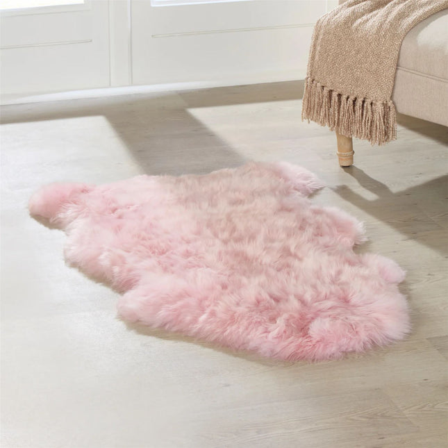 Genuine Rosa Pink Sheepskin Natural Silky Soft Fluffy Real Wool Rug