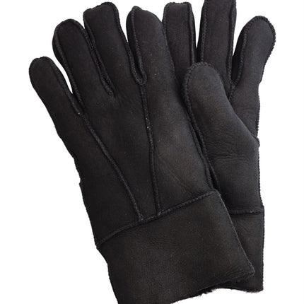 Infinity Leather Unisex Black Sheepskin Suede Gloves with Roll Up/Down Cuff