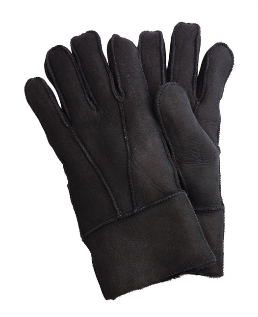 Infinity Leather Unisex Black Sheepskin Suede Gloves with Roll Up/Down Cuff