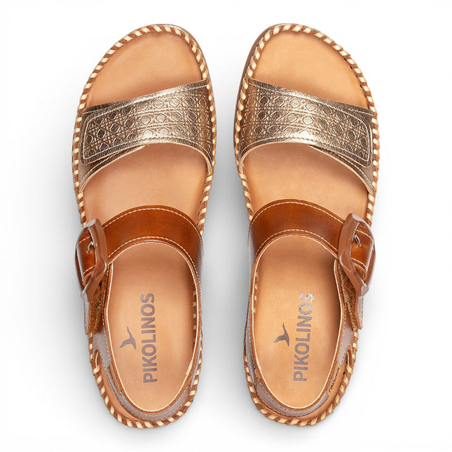 Pikolinos Women's Brown Leather Lightweight Summer Wedge Sandals - Cadaques