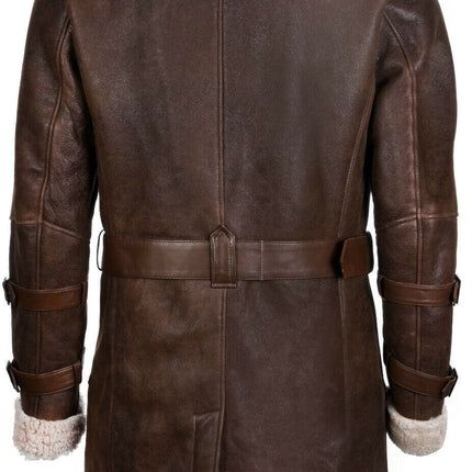 Mens 3/4 Warm Leather Sheepskin Trench Coat-Medina