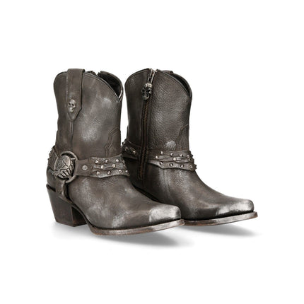 New Rock Black Leather Pointed Cowboy Boots - WSTM005-S1