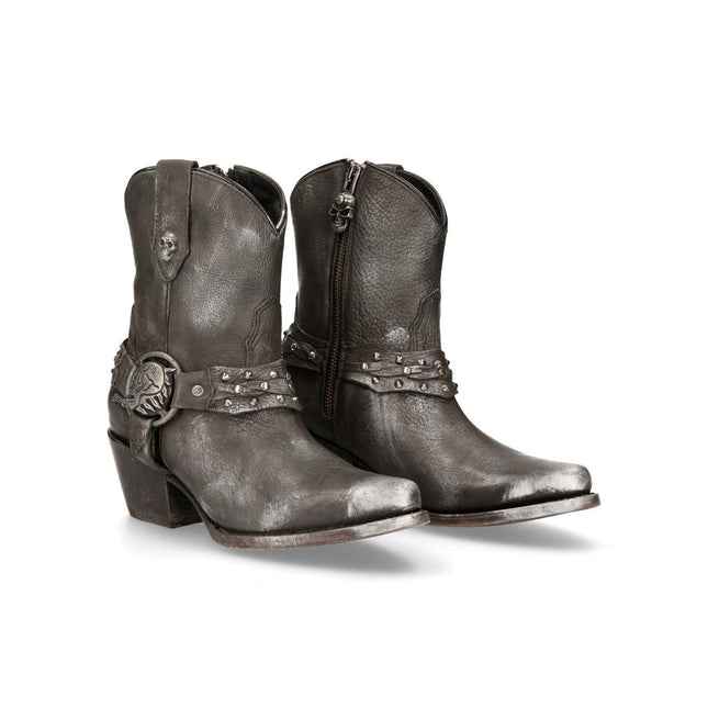 New Rock Black Leather Pointed Cowboy Boots - WSTM005-S1
