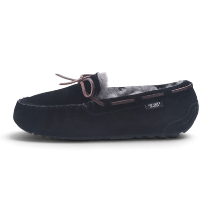 Women's Black Genuine Sheepskin Moccasin Winter Slippers - Aspen