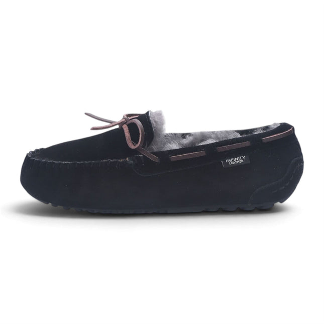 Women's Black Genuine Sheepskin Moccasin Winter Slippers - Aspen