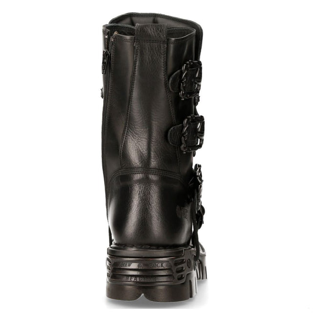 New Rock Black Leather Mid-Calf Boots-391 - S18