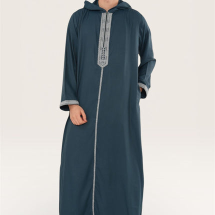 Men's Eid Aqua Green Hooded Moroccan Thobe Robe Djellaba Ramadan Jubba- HM3