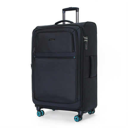 Soft Shell Black 1680D Polyester Suitcase Set 8 Wheel TSA Lock Luggage