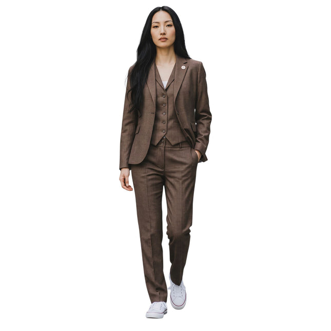 Women's Brown Three Piece Check Tailored Tweed Suit - TPW50