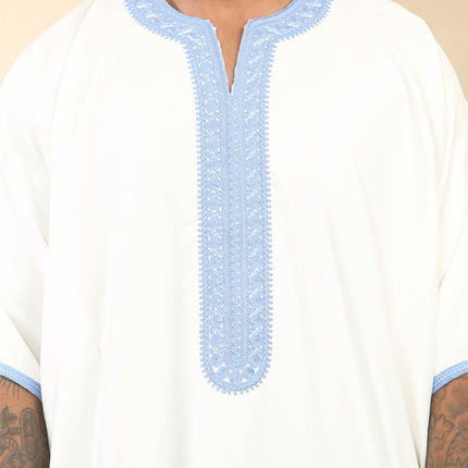 Men's White Moroccan Thobe Djellaba Jubba Robe Eid