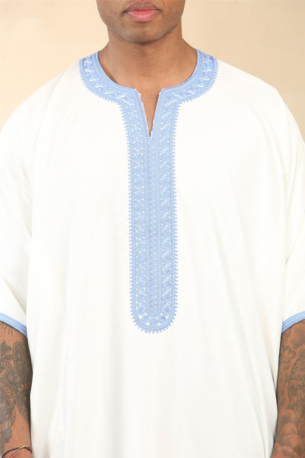Men's White Moroccan Thobe Djellaba Jubba Robe Eid
