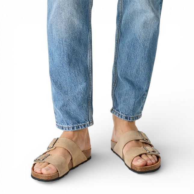 Tamaris Men's Sand Beige Leather Slip-On Footbed Slipper Sandals