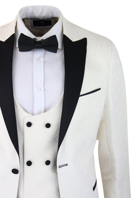 Mens Beige Tuxedo Blazer Waistcoat Brocade Ivory Satin Paisley Dinner Jacket