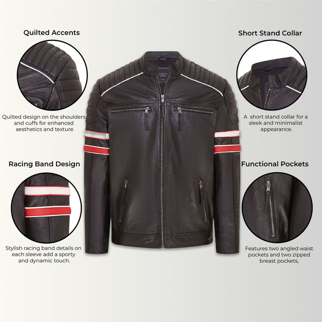 Mens Quilted Biker Leather Jacket Racing Jacket
