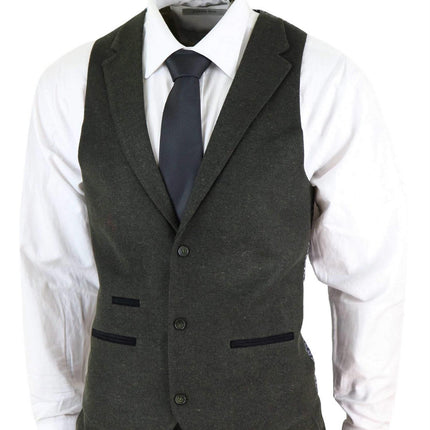 Mens 3 Piece Olive Green Wool Tweed Vintage Retro Suit