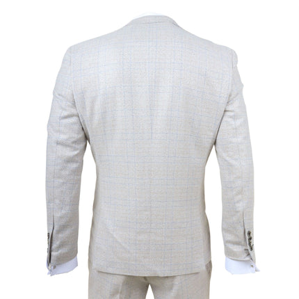 Men's Cream Plain Check 3 Piece Slim Fit Formal Wedding Suit