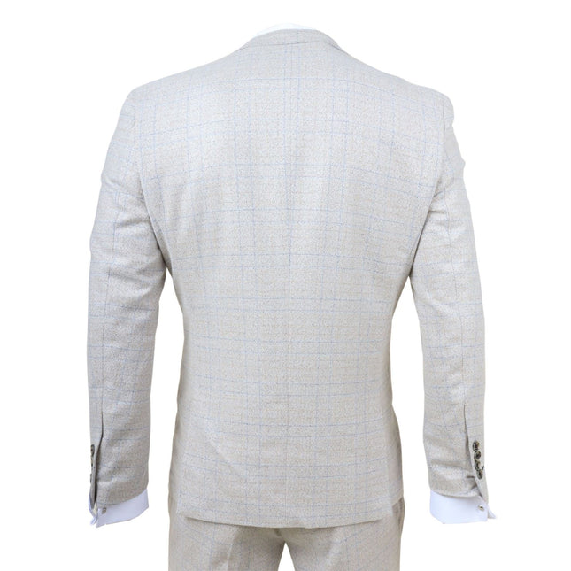 Men's Cream Plain Check 3 Piece Slim Fit Formal Wedding Suit