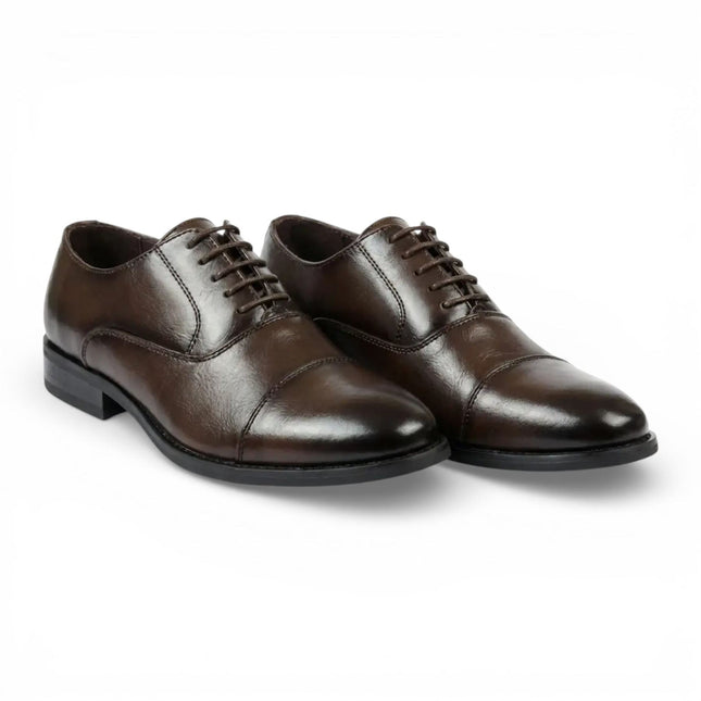 Men's Brown Classic Cap-Toe Oxford Formal Lace-Up Brogue Shoes