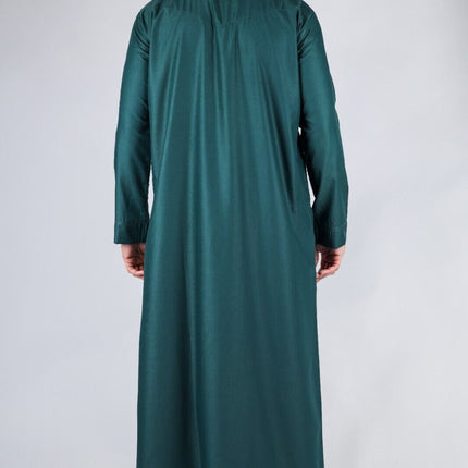 Men's Green Thobe Emirati Islamic Jubba Robe Eid Tassel Slim Fit