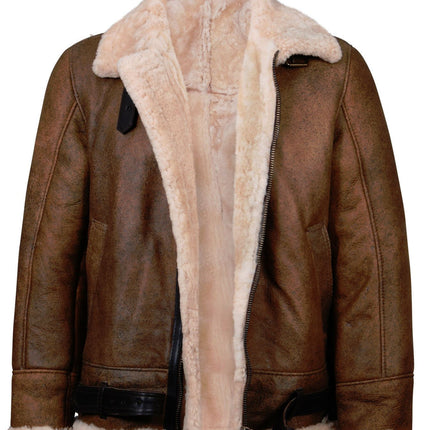 Mens Vintage Brown Sheepskin Aviator Jacket- KANSAS