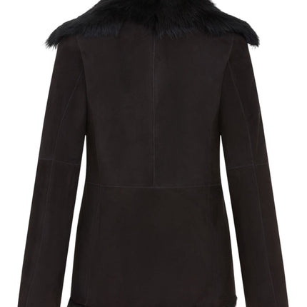 Women's Black Sheepskin Toscana Shearling Suede Leather Jacket - Noiré