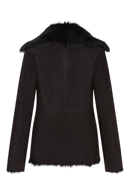 Women's Black Sheepskin Toscana Shearling Suede Leather Jacket - Noiré