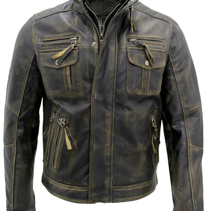 Men's Leather Retro Biker Jacket-Toronto