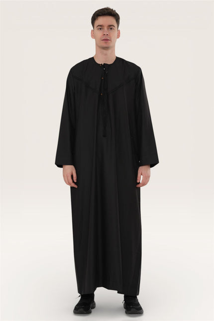 Men's Eid Black Moroccan Jubba Robe Djellaba Ramadan Eid Thobe - HM11