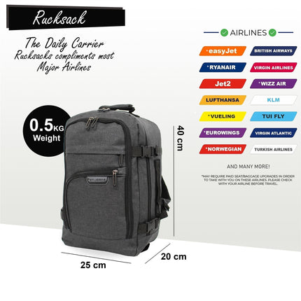 Rucksack Backpack 40x20 x25 cm Underseat Travel Cabin Bag for Easy Jet, Ryanair