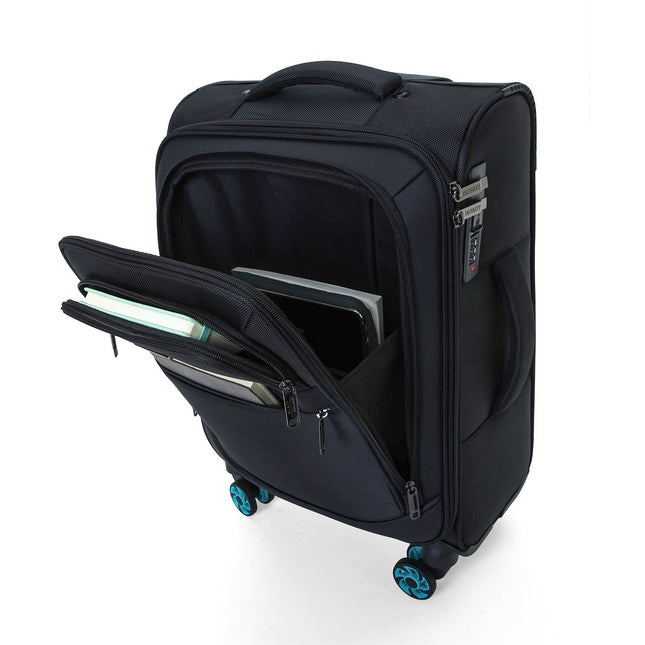 Soft Shell Black 1680D Polyester Suitcase Set 8 Wheel TSA Lock Luggage