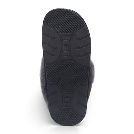 Women's Genuine Sheepskin Black Suede Mule Winter Slippers - Luna