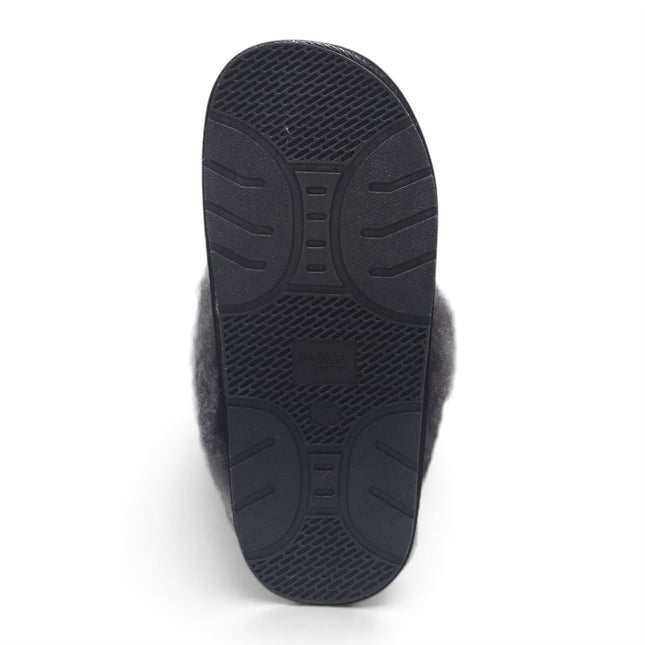Women's Genuine Sheepskin Black Suede Mule Winter Slippers - Luna