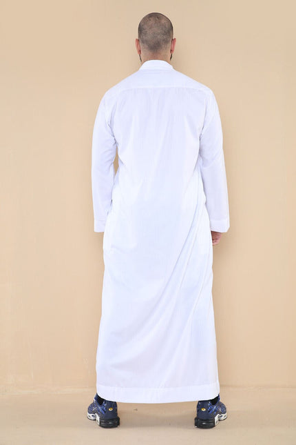 Mens White Thobe Jubba Saudi Islamic Arabic Eid Cotton Kaftan Jubbah Umrah Robe
