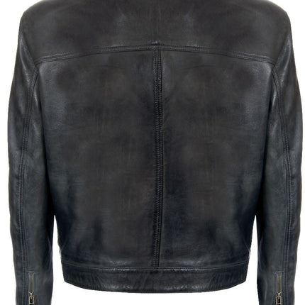 Men’s Classic Fitted Leather Biker Jacket-Austin