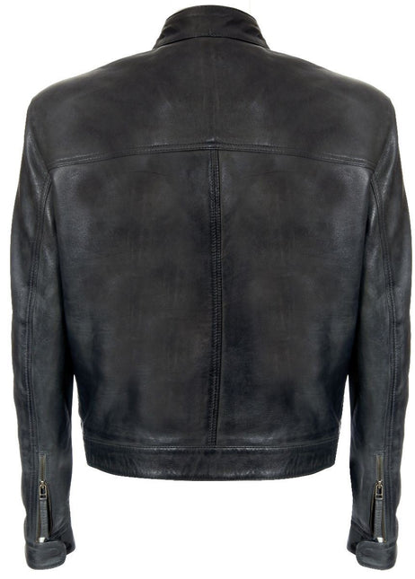 Men’s Classic Fitted Leather Biker Jacket-Austin