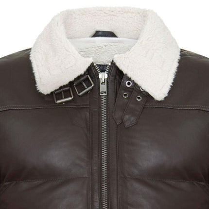 Men's Leather Quilted Biker Puffer Jacket - Brasília