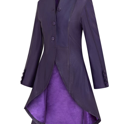 Womens Gothic Full Length Leather Coat Victorian Flare Goth Punk